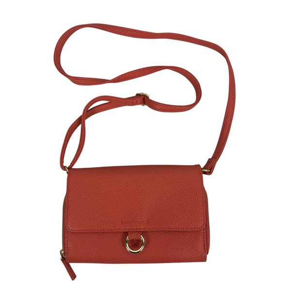 Handbags - Leather Crossbody Bag With Adjustable Strap & Gold Ring Accents